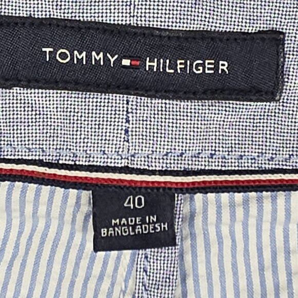 Tommy Hilfiger Men Shorts Size 40 Blue White Seersucker Preppy EUC Beach Striped - Picture 9 of 13